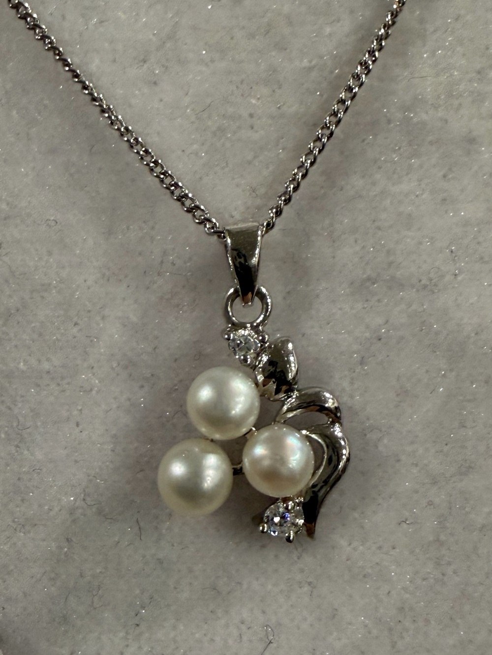 Classic Pearl and diamond Pendant white 14k Necklace - White Pearls